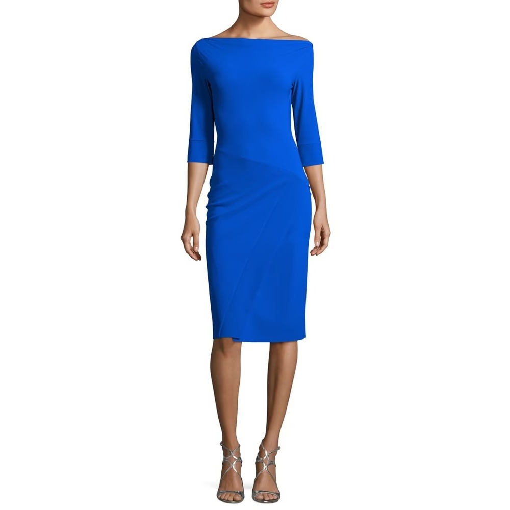 Chiara Boni La Petite Robe 3/4 Sleeve Sheath Dress Italy Royal Blue Sz 48